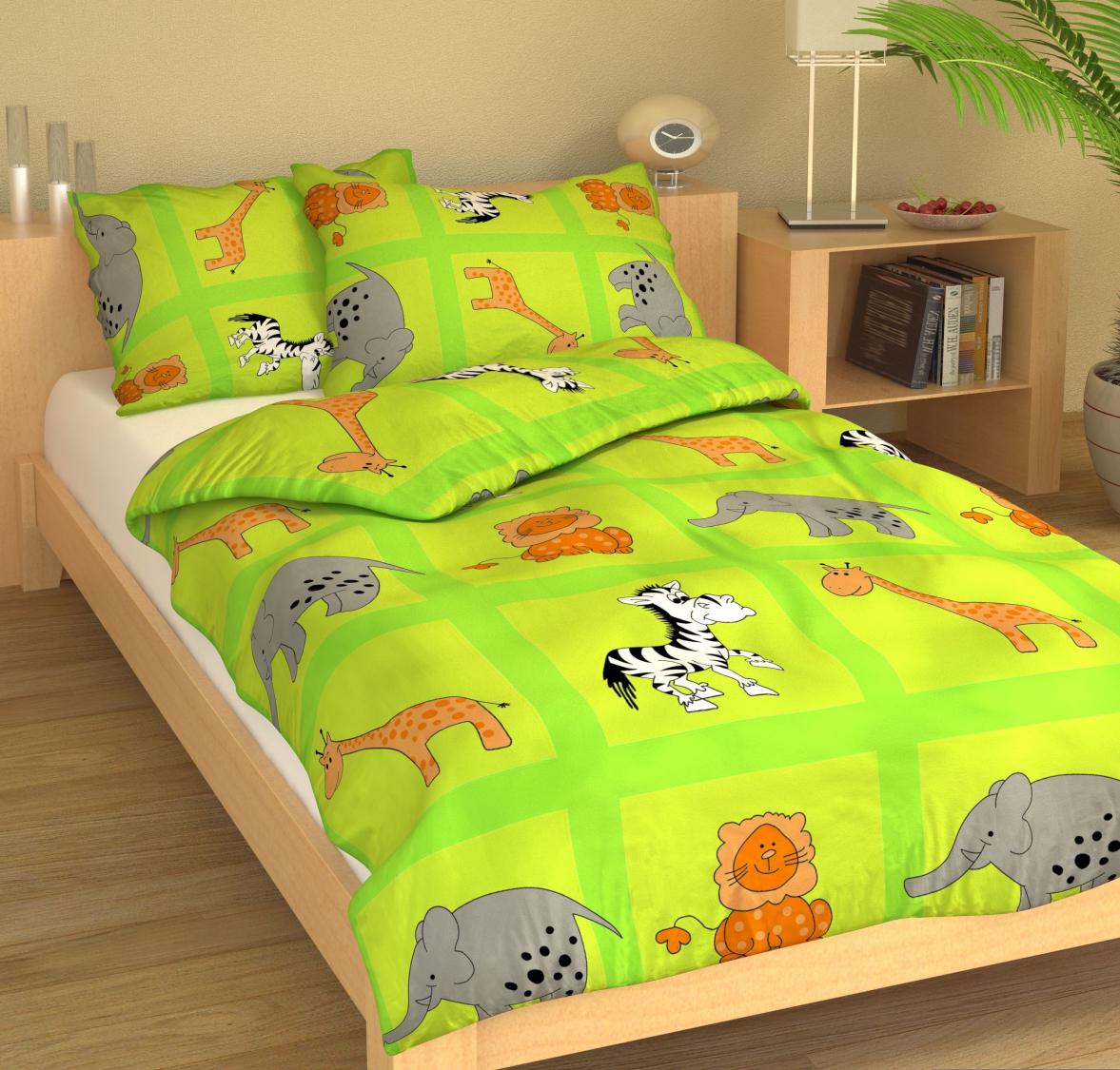 Dětské povlečení MŠ 40x60/90x135 - bavlna NB 373 ZOO na zelené