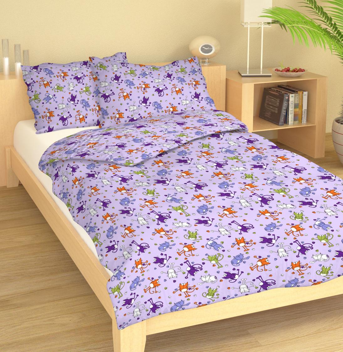 Dětské povlečení MŠ 40x60/90x135 - krep NK 647 Kocouři na fialové