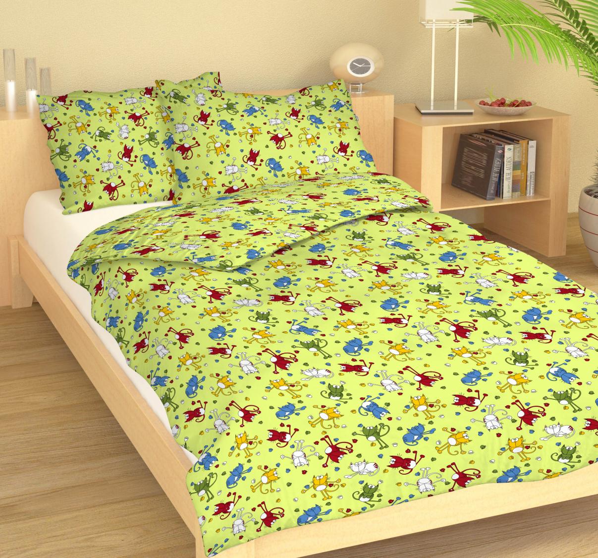 Povlečení MŠ 40x60/90x135 - NK 621 Kocouři na zelené - poslední 4ks
