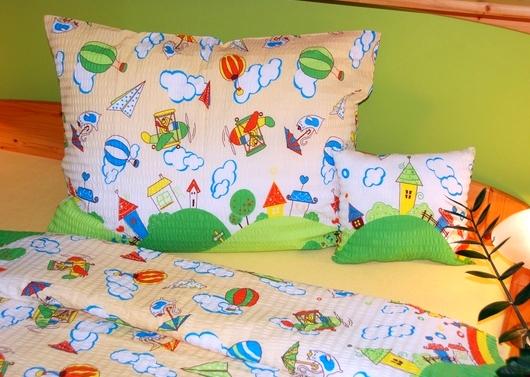 Dětské povlečení MŠ 40x60/90x135 - krep NK 399 Domečky na smetanové