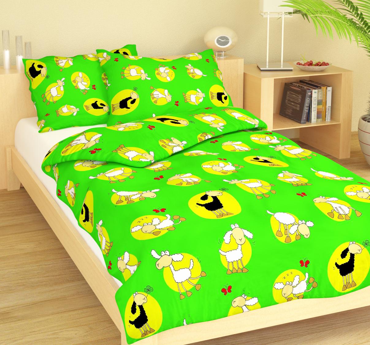 Dětské povlečení MŠ 40x60/90x135 - krep NK 521 Ovečka zelená