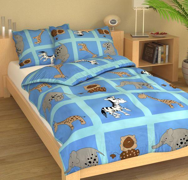 Dětské povlečení MŠ 40x60/90x135 - krep NK 496 ZOO na modré