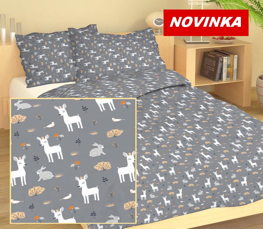 Dětské povlečení MŠ 40x60/90x135-bavlna NB 707 Lesní zvířátka na šedé